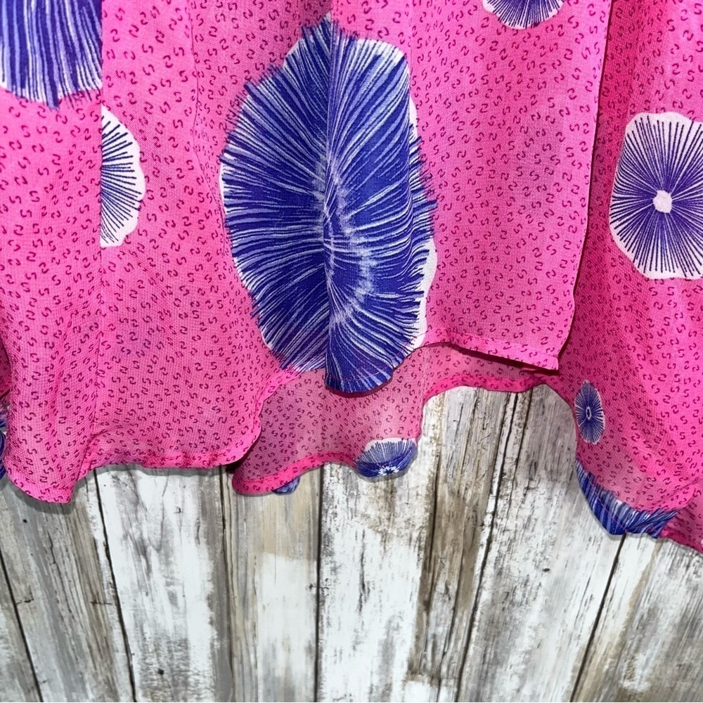 Lane Bryant Batik Floral Babydoll Blouse Pink Purple Sheer V-Neck Size 18/20 - Picture 5 of 9